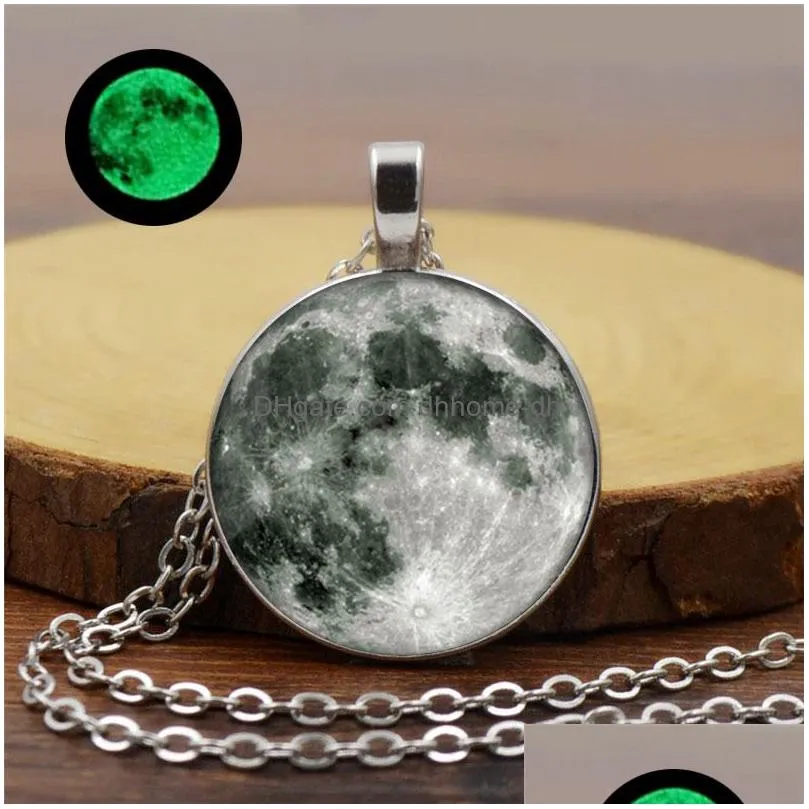 pendant necklaces class glow in the dark necklace charm wolf pattern dome alloy luminous moon women men punk jewelry gifts