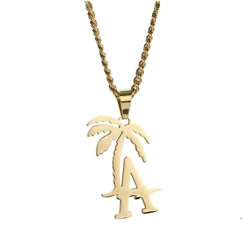 pendant necklaces hip hop west coast rapper la palm tree titanium steel necklace cool beach coconut cuban chain jewelry morr22