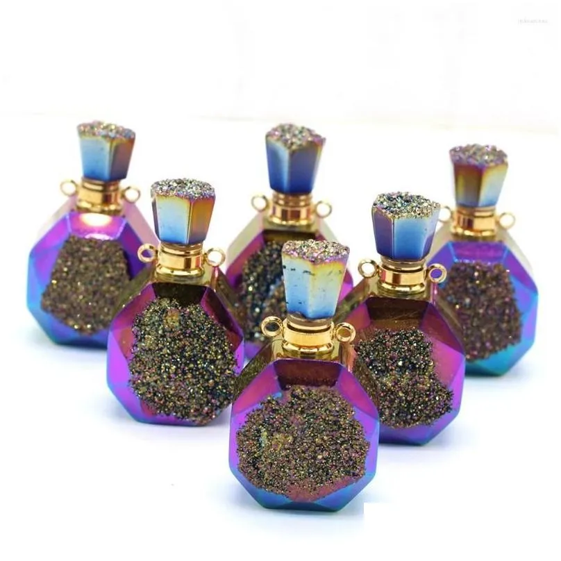 pendant necklaces natural stone perfume bottle pendants rhombus double hole colorful charms for jewelry diy connector bracelet