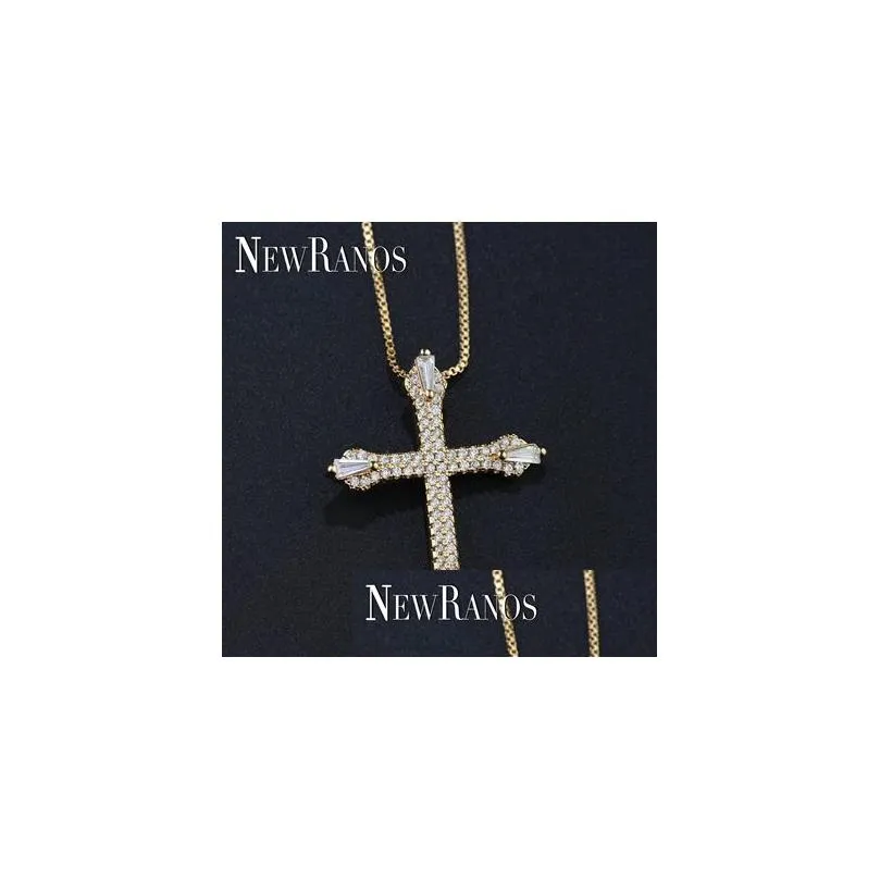 pendant necklaces ranos rhinestone stone cross necklace hip hop male pave micro cz zircons women fashion jewelry nqm002404