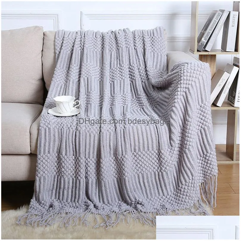 throw blankets all seasons lightweight cozy solid color soft air conditioner acrylic blanket with tassel for bed and sofa