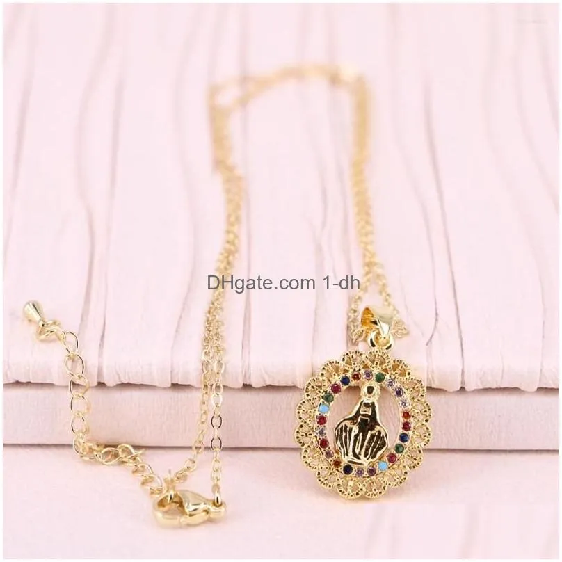 pendant necklaces fashion rainbow cz virgin mary necklace for women charm female religious jewelry gift 2023