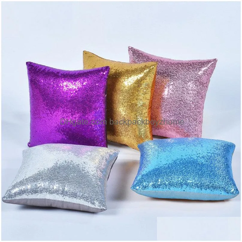 solid color glitter pillowcase sequins mermaid purple red blue pillow cover 40x40cm home car pillow case