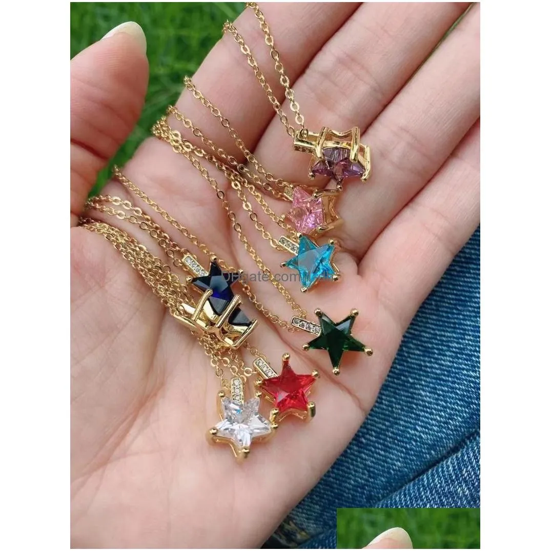 pendant necklaces 10pcs gold shiny zircon star charm earring necklace making charms trendy jewelry craft supplies women jewelrypendant