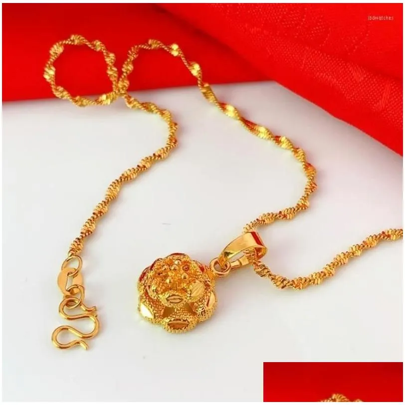 pendant necklaces womens necklace 24k gold flower heart clavicle for wedding anniversary jewelry luxury gifts