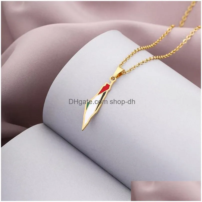 pendant necklaces fashion enamel drop oil israel and palestine map flag for women stainless steel jewelry party giftspendant