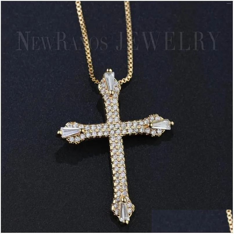 pendant necklaces ranos rhinestone stone cross necklace hip hop male pave micro cz zircons women fashion jewelry nqm002404