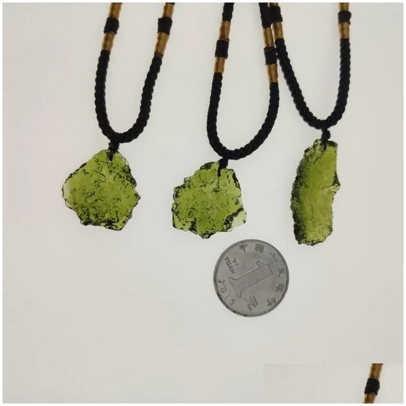 pendant necklaces natural moldavite green aerolites crystal stone necklace energy apotropaic4g5g/ lot rope unique