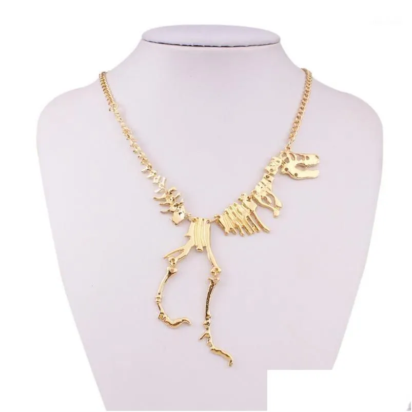 pendant necklaces 2023 fashion jewelry gothic tyrannosaurus skeleton dinosaur necklace golden silver black chain choker for women1