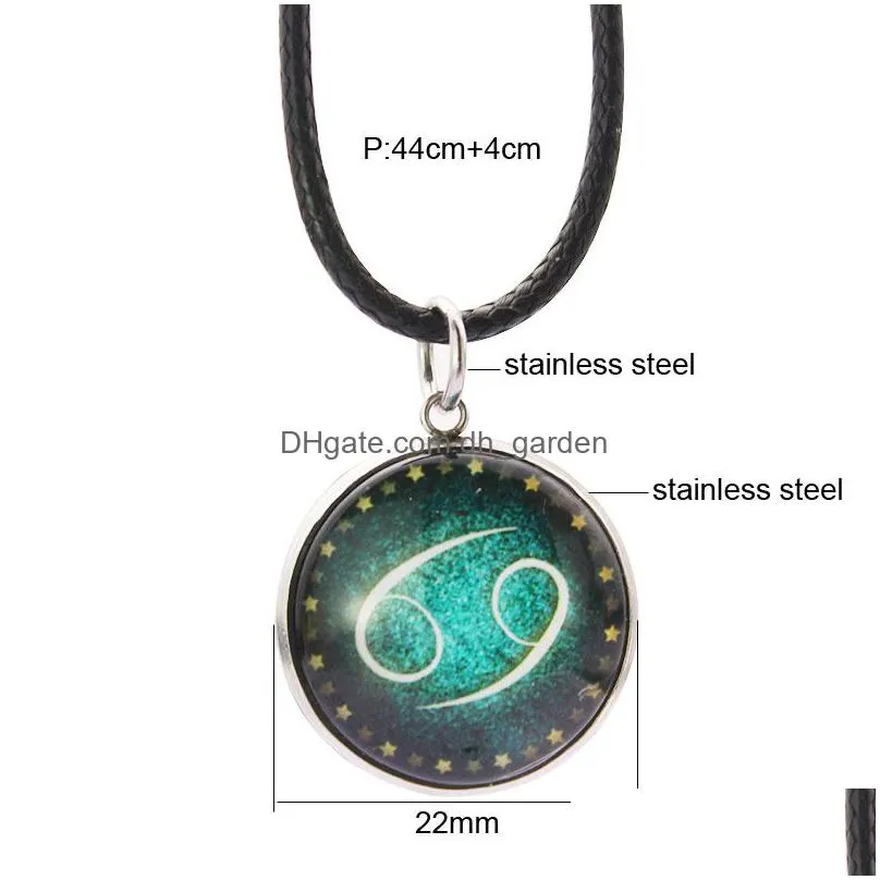 new fashion 12 constellation pendant necklace design zodiac sign horoscope necklaces for women men glass cabochon jewelry