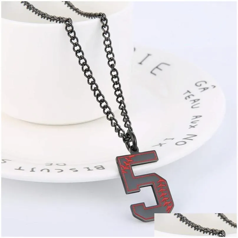 pendant necklaces stainless steel black silver baseball number 09 necklace for men inspiration fashion charm jewelry gift