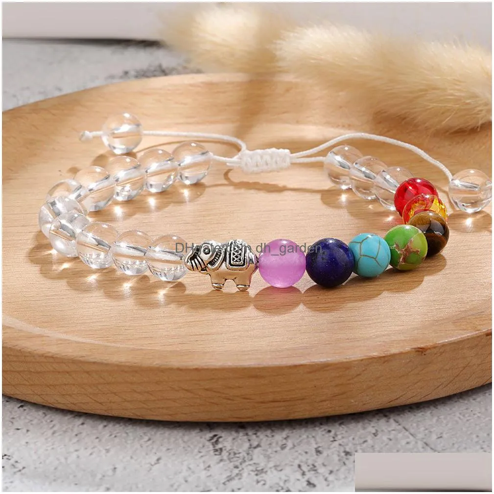 7 chakra bead bracelet natural stone beads yoga alloy metal silver plated elephant charm bracelets friendship jewelry