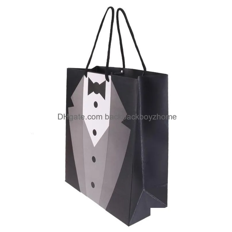 paper tuxedo bag wedding groomsmen tuxedo gift favor bag father lover gentlemen gift package tote bag