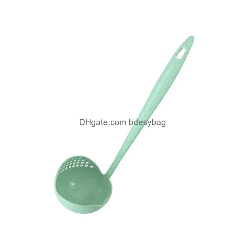 cooking utensils wheat straw soup colander 2 in 1 long handle plastic large spoon ecofriendly kitchen tableware colander