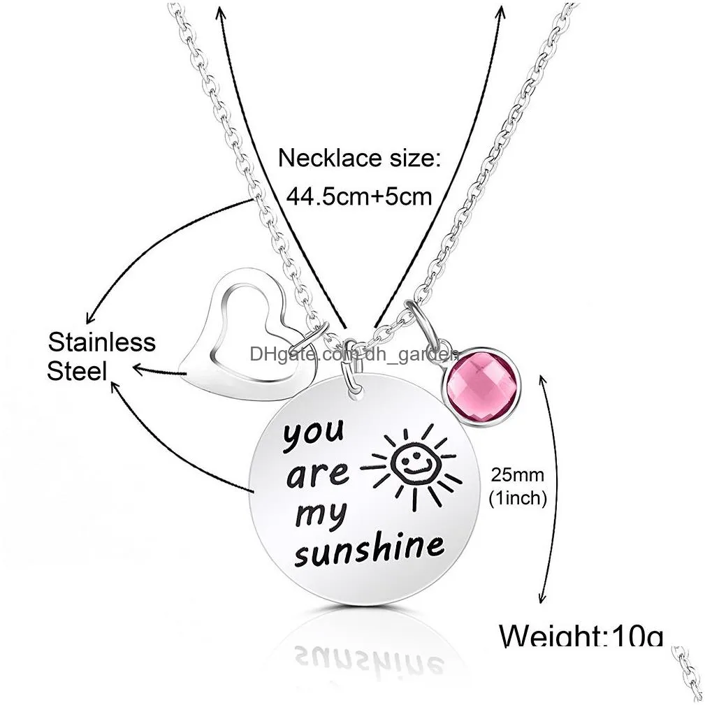 you are my sunshine pendant necklace for women fashion stainless steel round birthstone charm jewelry love gifts