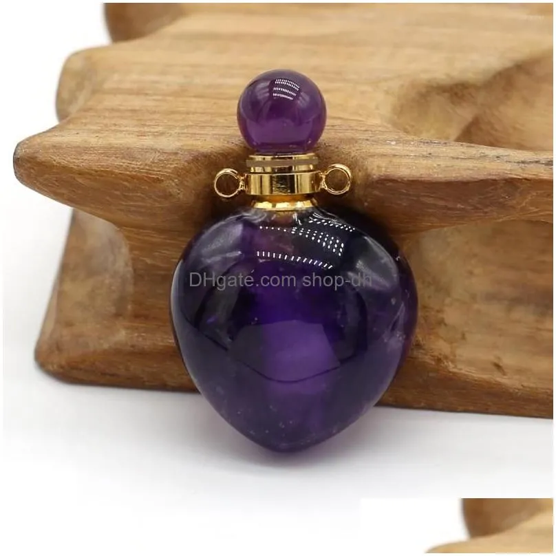 pendant necklaces 1pcs natural square heart shape amethysts stone essential oil memorial jewelry perfume jewellery necklace