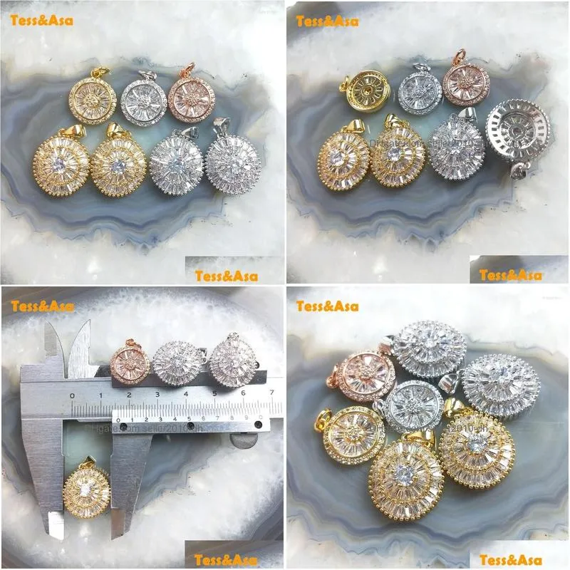 pendant necklaces 5pcs round delicate rose gold clear cubic zircon silver plated necklace brass charms women handmade girls jewelry