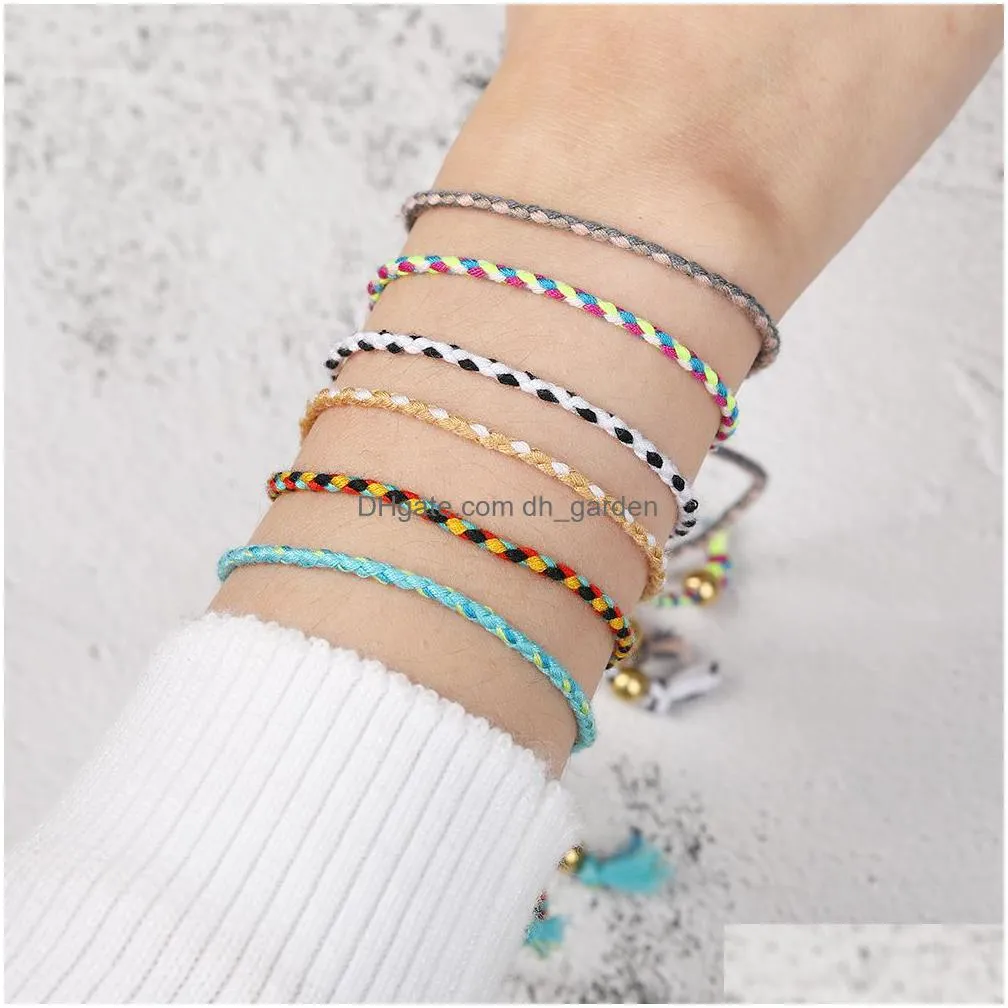 polyester thread string bracelet pray yoga handmade pure color chic tassel bracelets for men women adjustable with friendship card