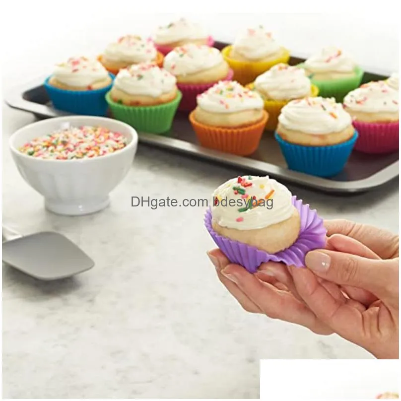 12pcs/set silicone muffin cupcake cups round shaped reusable muffin liners cupcakes wrapper