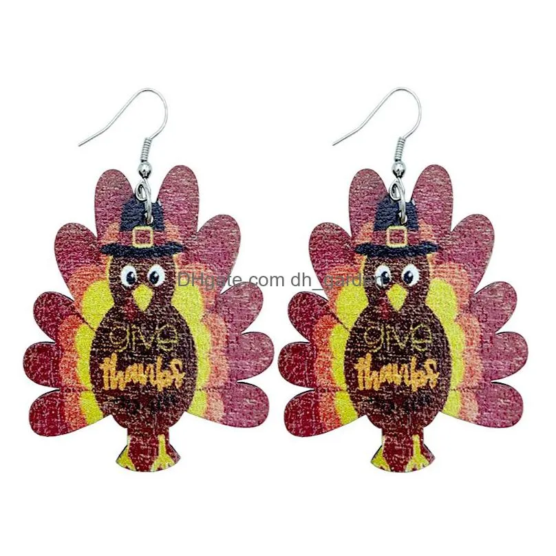 thanksgiving turkey dangle earring sunflower wooden pumpkin maple leaf earrings for women girls jewelry