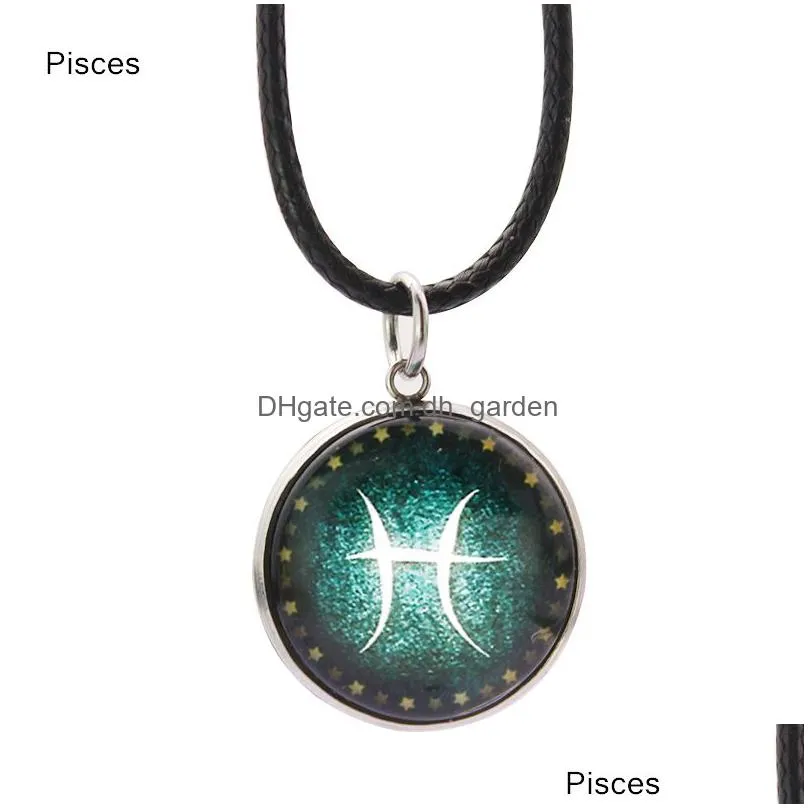 new fashion 12 constellation pendant necklace design zodiac sign horoscope necklaces for women men glass cabochon jewelry
