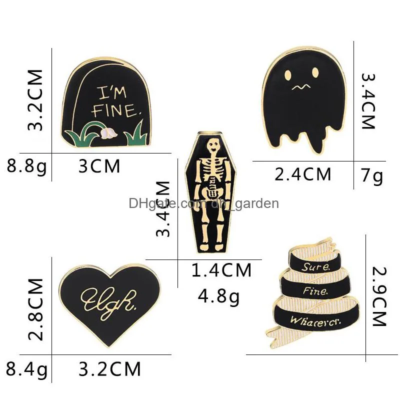 creative tombstone coffin skeleton ghost brooch halloween jacket collar badge pins jewelry gifts for children friends