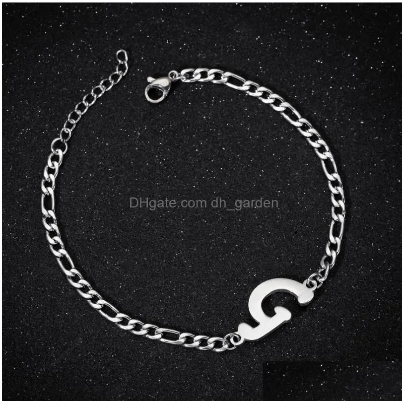 stainless steel initial bracelets thick chain capital letter charm bracelet for girls birthday jewelry