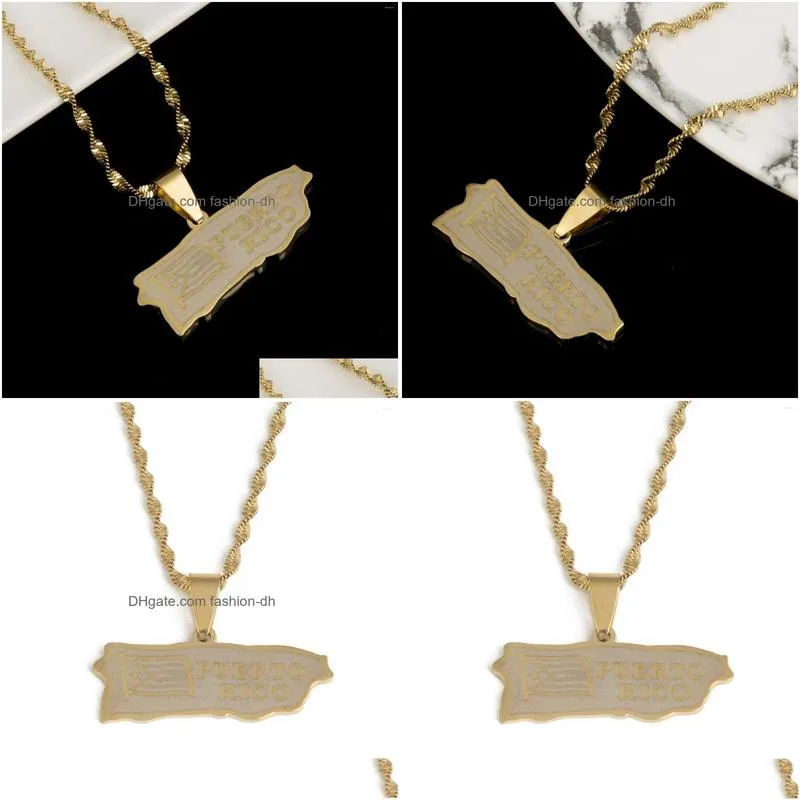 pendant necklaces stainless steel gold color puerto rico map ricans jewelry