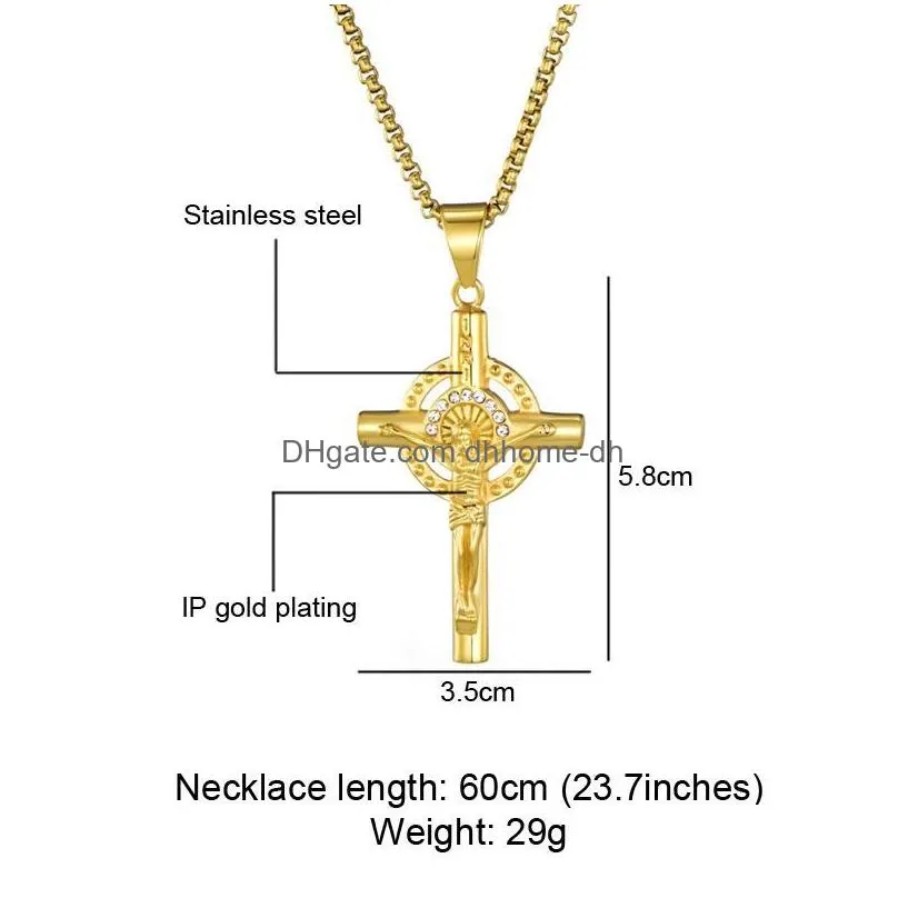 pendant necklaces hip hop stainless steel inri crucifix jesus cross pendants necklace for men rapper jewelry drop