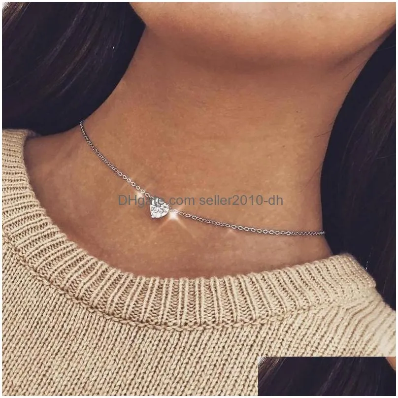 pendant necklaces crystal heart necklace pendants for women short gold color chain choker chocker neck