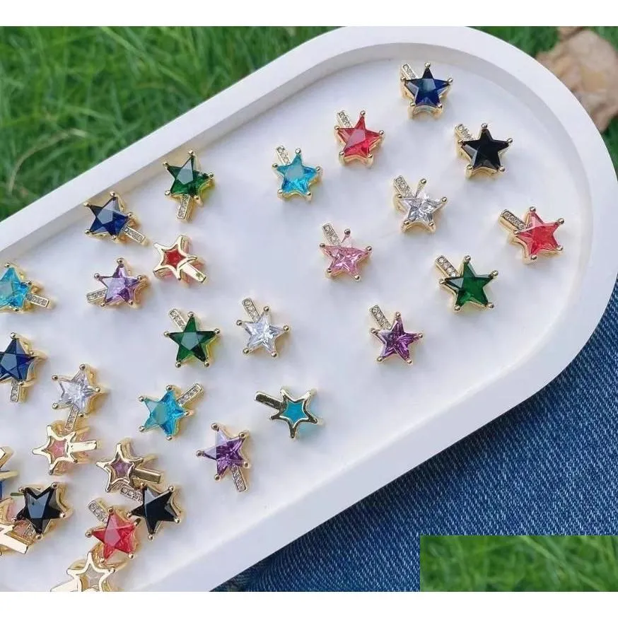 pendant necklaces 10pcs gold shiny zircon star charm earring necklace making charms trendy jewelry craft supplies women jewelrypendant