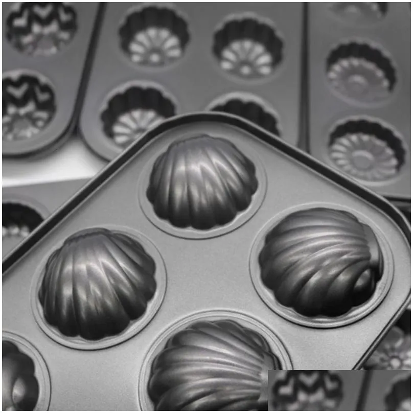 baking moulds 6 cup carbon steel baking mold sea shell shape chocolate cake mold  madeleine baking pan bakeware cake decorating tools