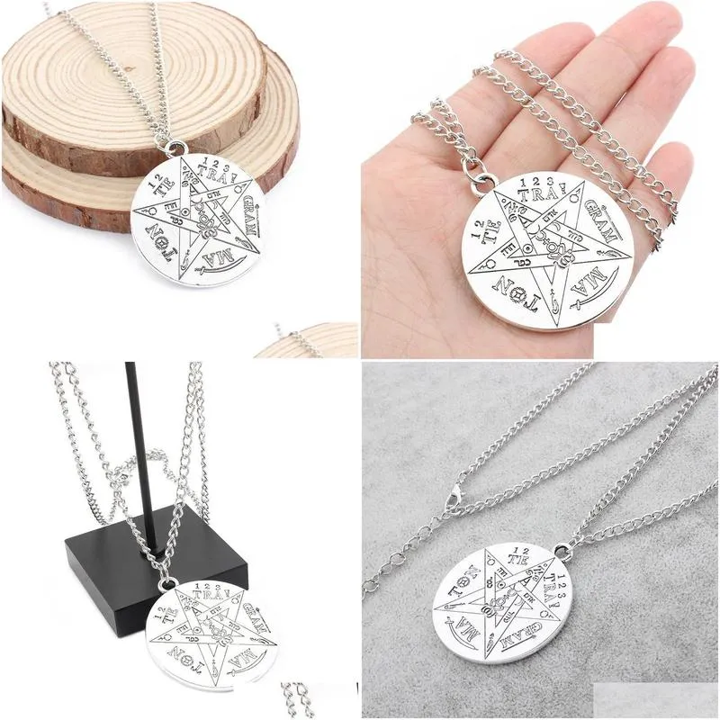 pendant necklaces 1pcs fashion witchcraft tetragrammaton pentagram necklace chain star charms for men women silver color