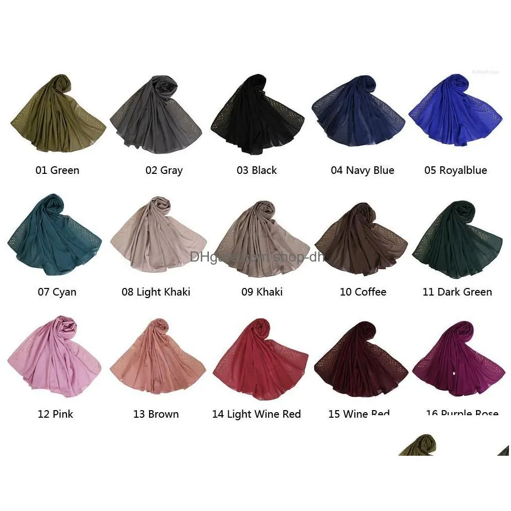 scarves chiffon solid long scarf women muslim hijab shawls wrap rhinestone stole islamic turban arab soft headscarf head