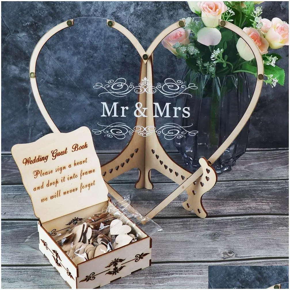 other event party supplies heart shape transparent wedding guest book decoration rustic sweet heart drop box wedding drop box 3d guestbook wooden box
