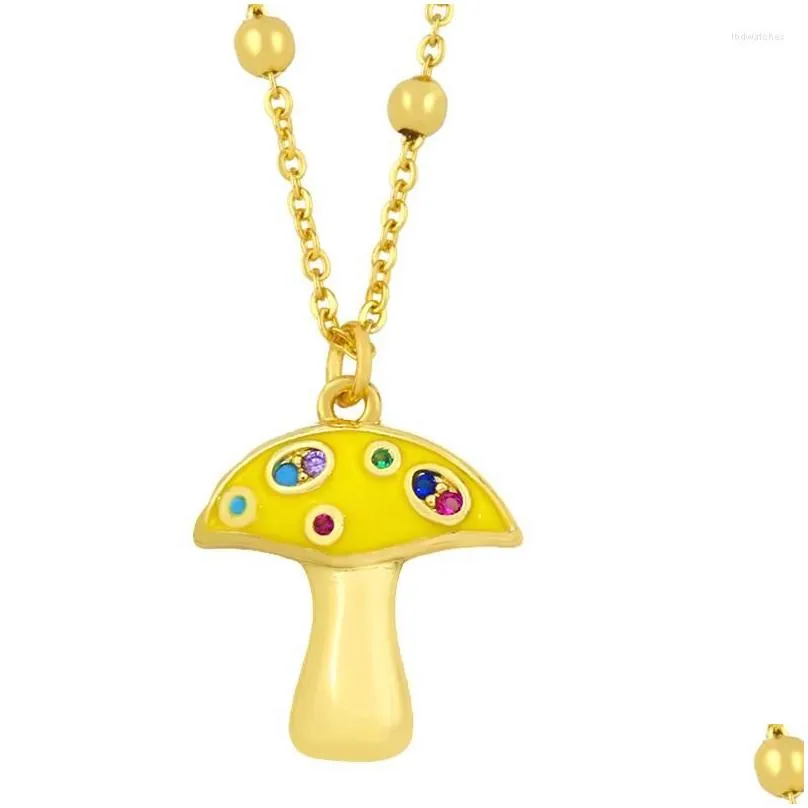 pendant necklaces flola gold short chain copper cz mushroom necklace bead colorful cute enamel accessories for women nkey04