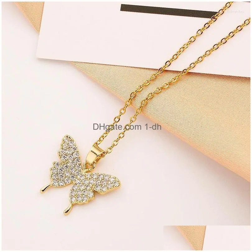 pendant necklaces korean fashion golden butterfly necklace for women neck chain stainless steel jewelry female wholesale drop