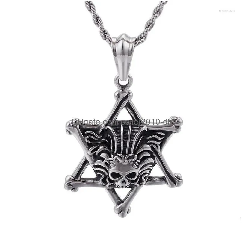 pendant necklaces european and american fashion mans six stars skull stainless steel simple wild jewelry