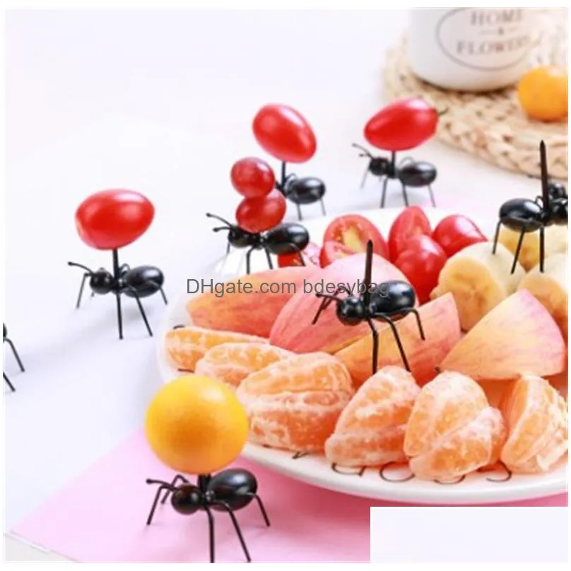 12pcs/set cute mini ant fruit fork eco friendly plastic toothpicks decoration kitchen bar kids dessert forks party tableware