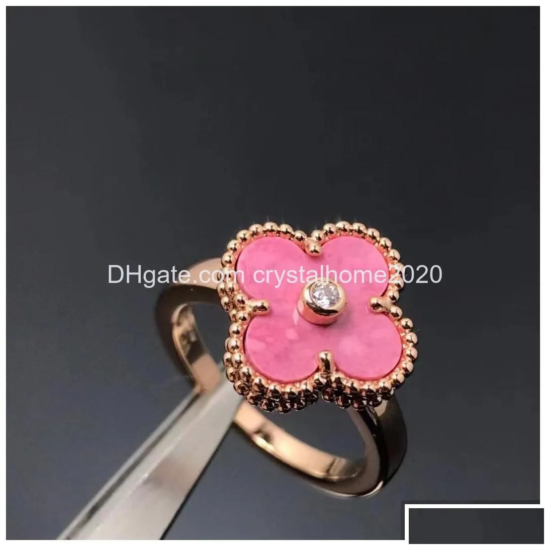 band rings brand luxury clover designer for women girls diamond crystal 18k rose gold sweet pink love nail ring party wedding jewelr