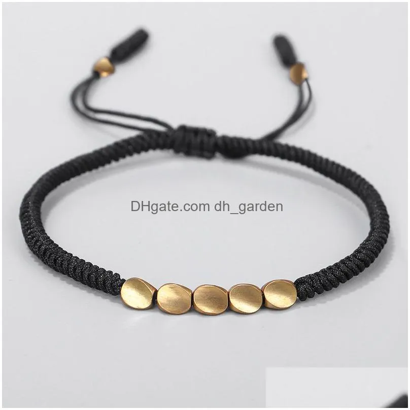 handmade tibetan copper bead lucky rope bracelet for women men wax thread charm couple bracelets jewelry gifts