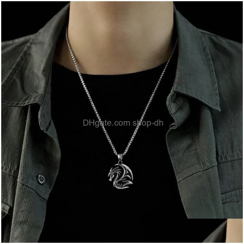 pendant necklaces korean style hollow flame dragon necklace punk stainless steel biker men chain fashion jewelry gifts