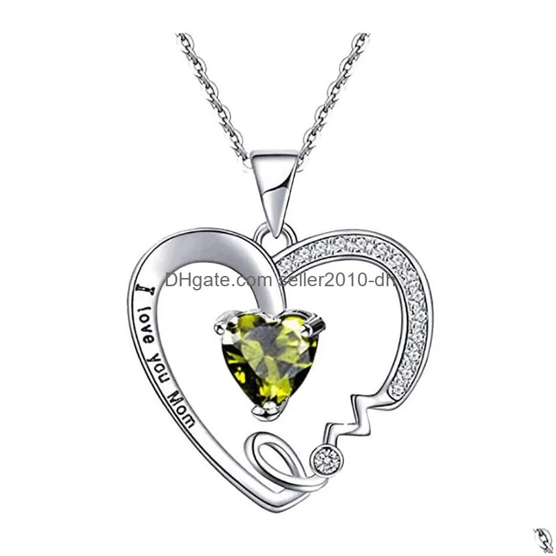 pendant necklaces special offer creative lithe i love you mom zircon necklace with carved heart the gift for elle22