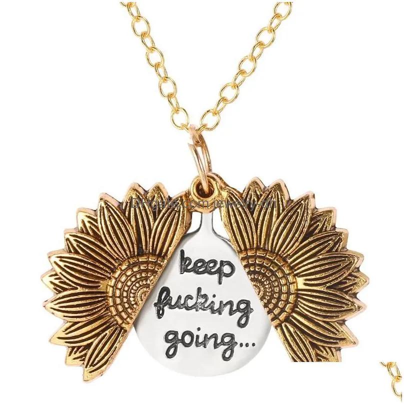 sunflower necklaces keep fucking going you are my sunshine open locket necklace sunflower collar ladys girls friend jewelry gift