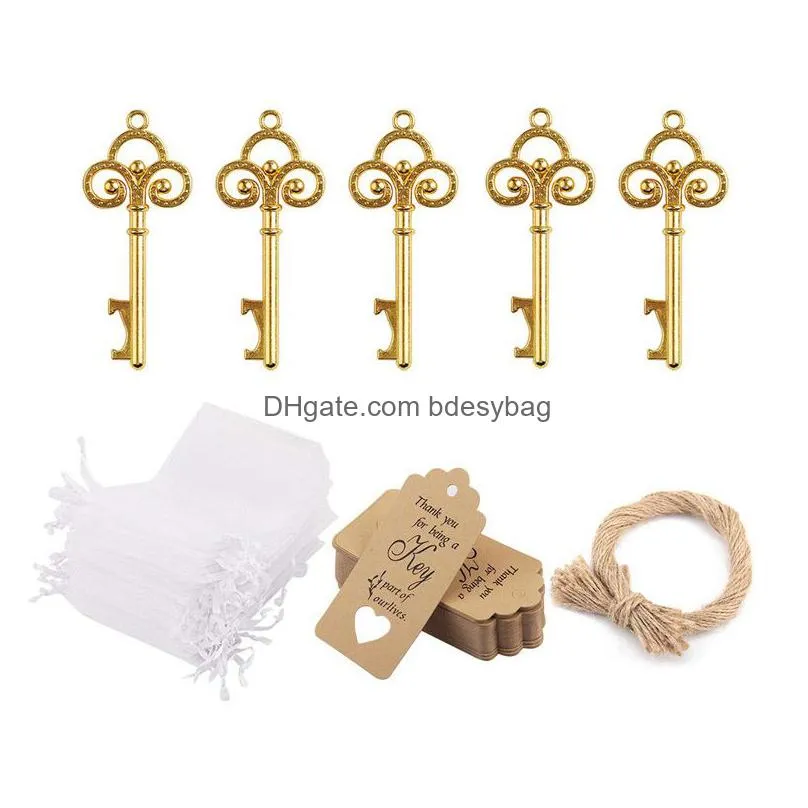50pcs bottle opener keychain wedding party favors for guest vintage zinc alloy key pendant wedding supplies