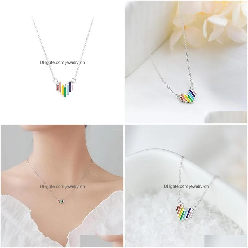 pendant necklaces fashion colorful rainbow love shaped personality necklace for women jewelry accessories gift