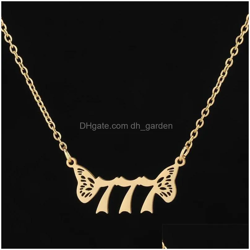 stainless steel lucky number necklaces angel wing 000 999 gold palted choker bijoux dainty christmas gift