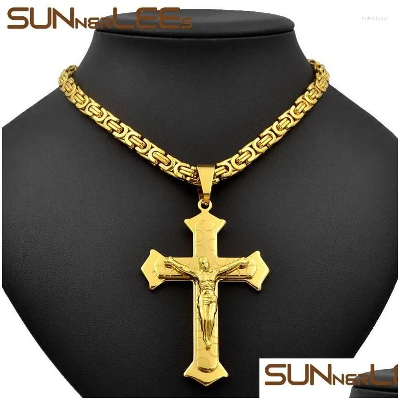 pendant necklaces sunnerlees stainless steel jesus christ cross necklace byzantine link chain silver color gold plated men boy gift