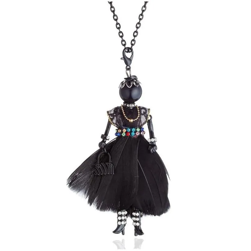pendant necklaces crystal doll necklace for women 8 color irregular feather dress gold chain rhinestone jewelry girl gift