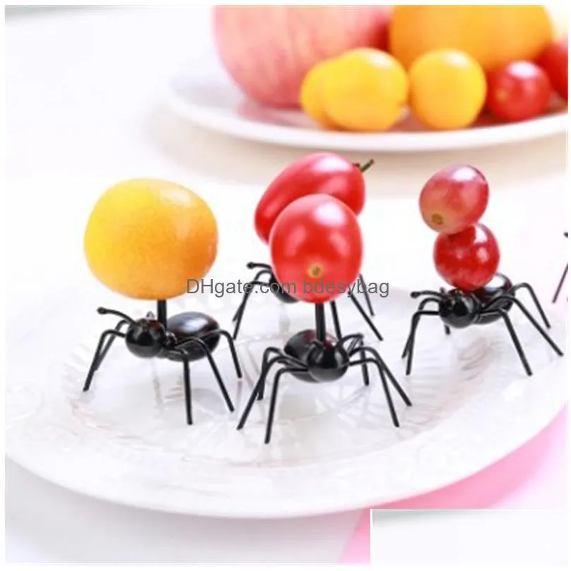 12pcs/set cute mini ant fruit fork eco friendly plastic toothpicks decoration kitchen bar kids dessert forks party tableware